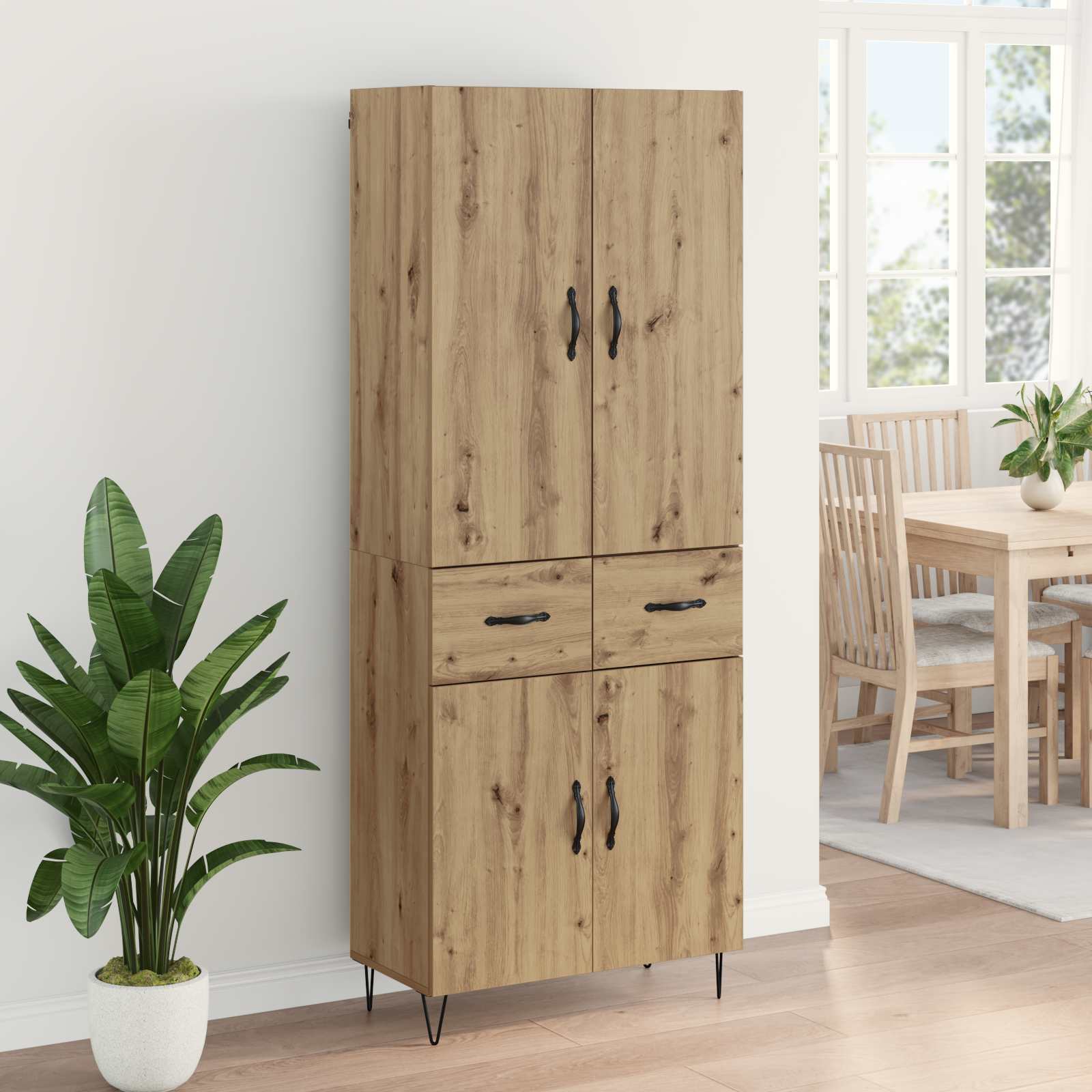 Hoge kast met lade 2 pcs Artisan Eiken Geengineerd Hout en Glas
