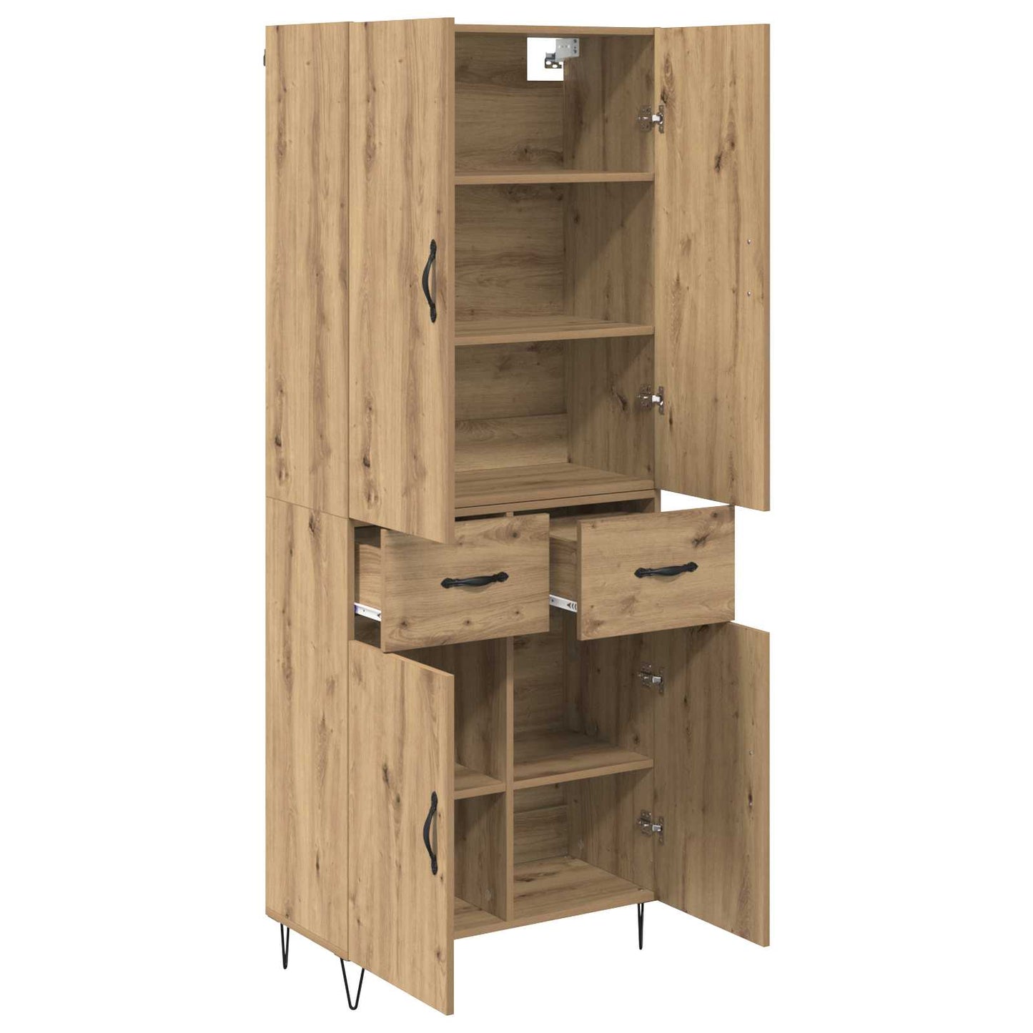 Hoge kast met lade 2 pcs Artisan Eiken Geengineerd Hout en Glas
