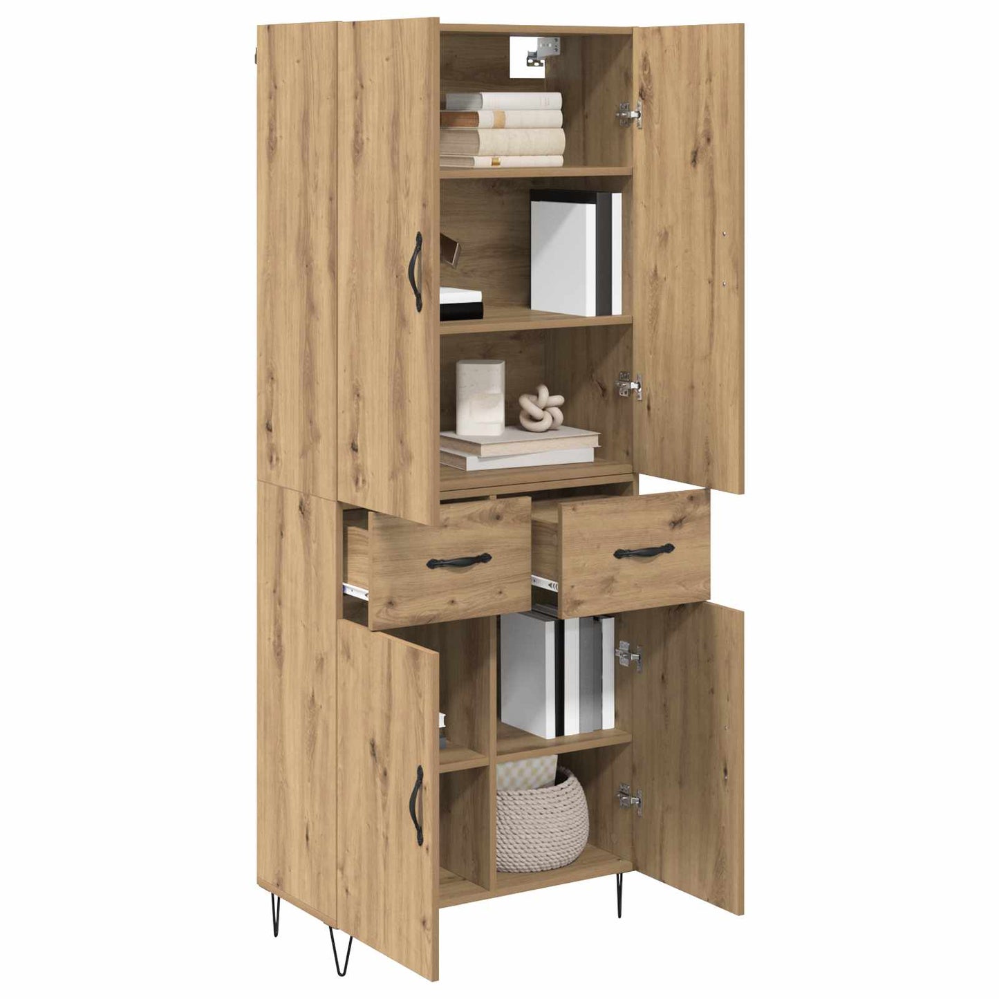 Hoge kast met lade 2 pcs Artisan Eiken Geengineerd Hout en Glas