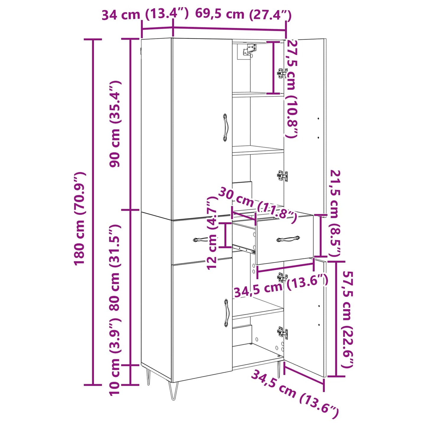 Hoge kast met lade 2 pcs Artisan Eiken Geengineerd Hout en Glas