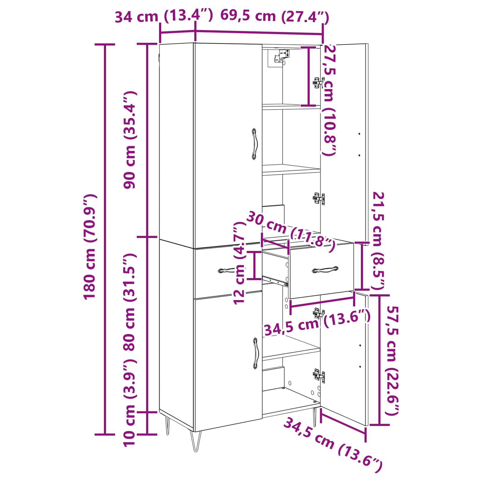 Hoge kast met lade 2 pcs Artisan Eiken Geengineerd Hout en Glas
