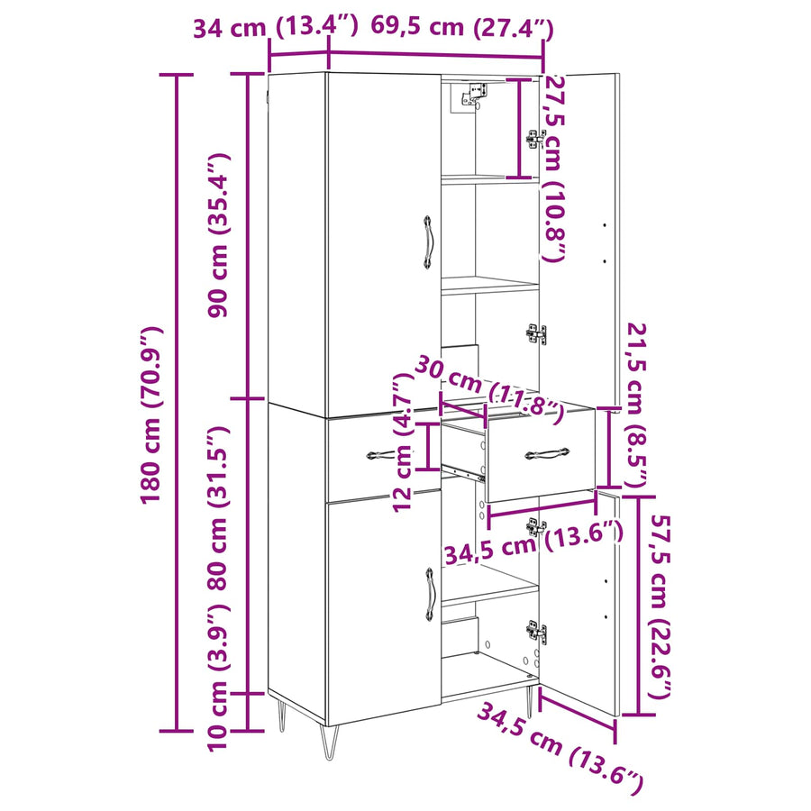 Hoge kast met lade 2 pcs Artisan Eiken Geengineerd Hout en Glas