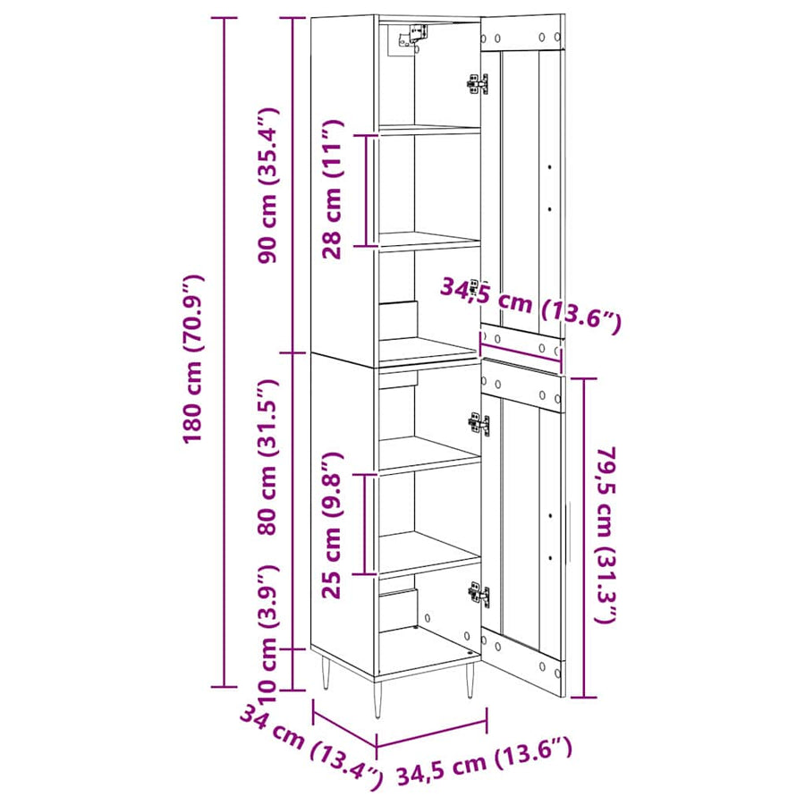 Highboard Artisan Eiken 34,5 x 34 x 180 cm Bewerkt hout