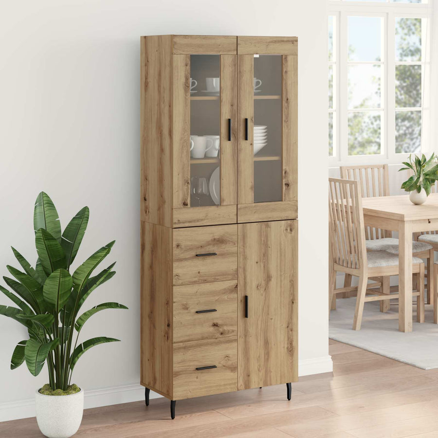 Hoge kast met lade 2 pcs Artisan Eiken Geengineerd Hout en Glas