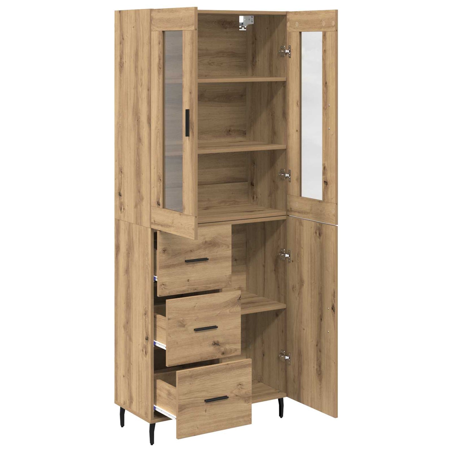 Hoge kast met lade 2 pcs Artisan Eiken Geengineerd Hout en Glas