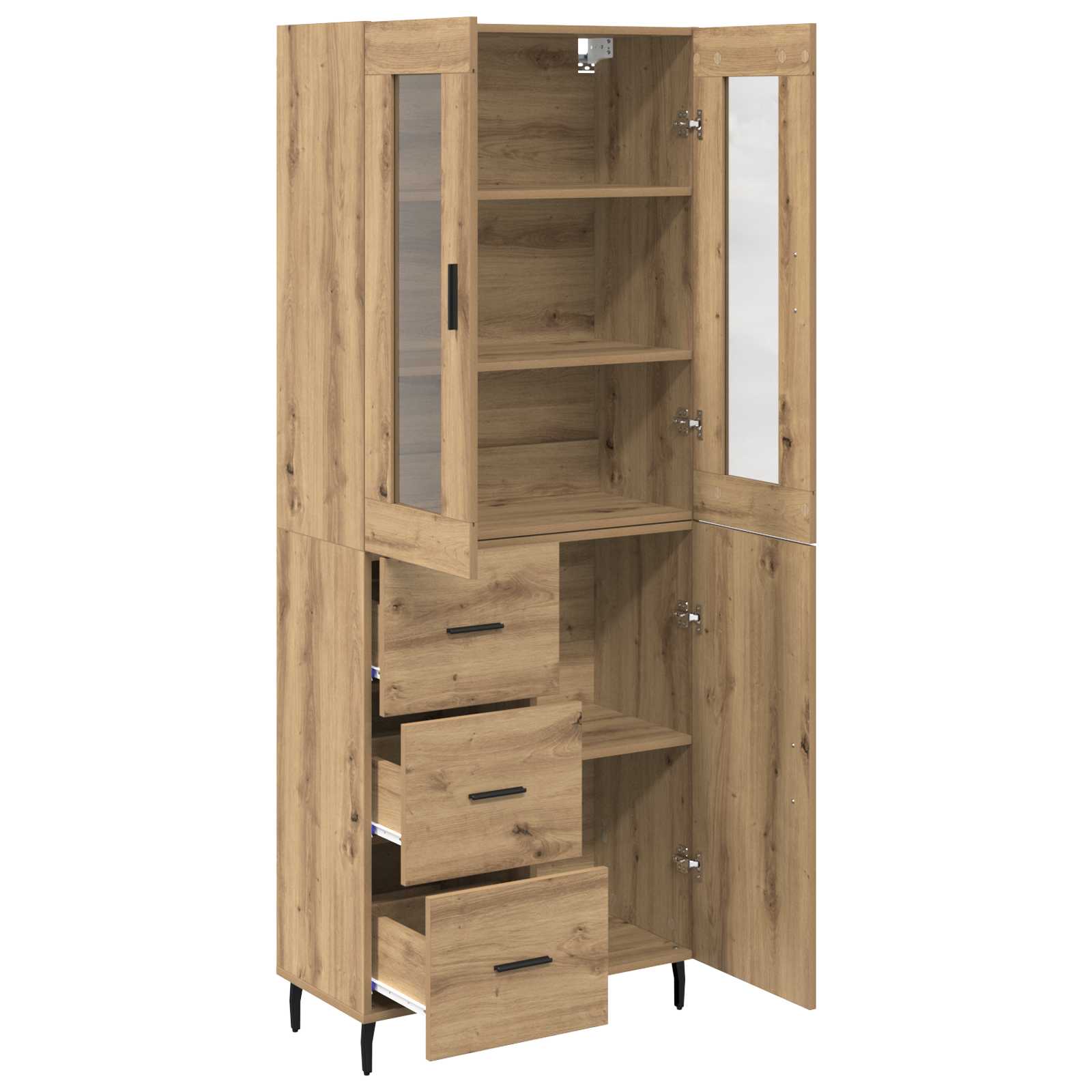 Hoge kast met lade 2 pcs Artisan Eiken Geengineerd Hout en Glas
