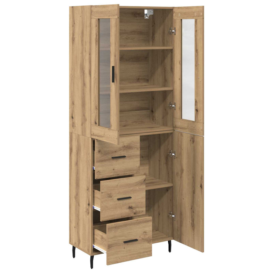 Hoge kast met lade 2 pcs Artisan Eiken Geengineerd Hout en Glas