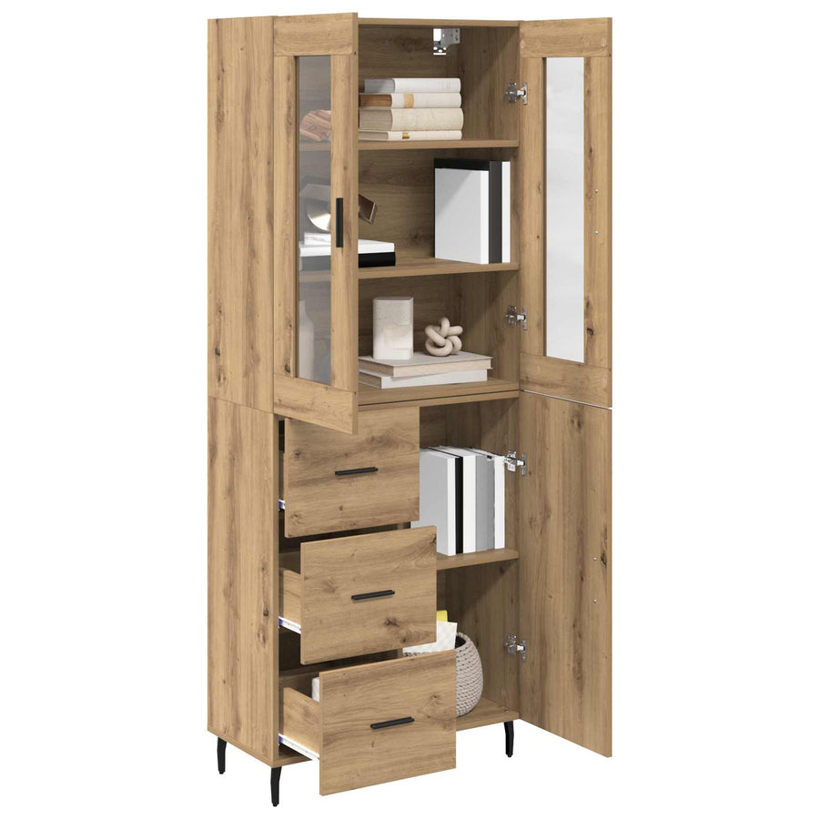 Hoge kast met lade 2 pcs Artisan Eiken Geengineerd Hout en Glas