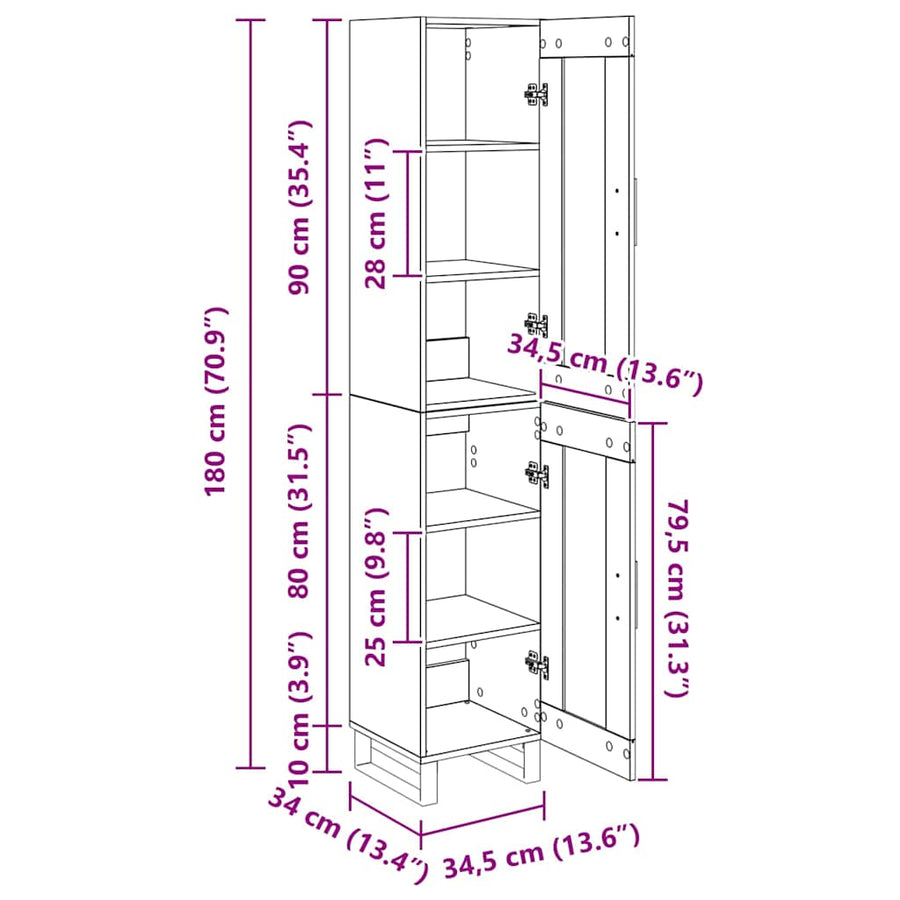Highboard Artisan Eiken 69,5 x 34 x 180 cm Bewerkt hout
