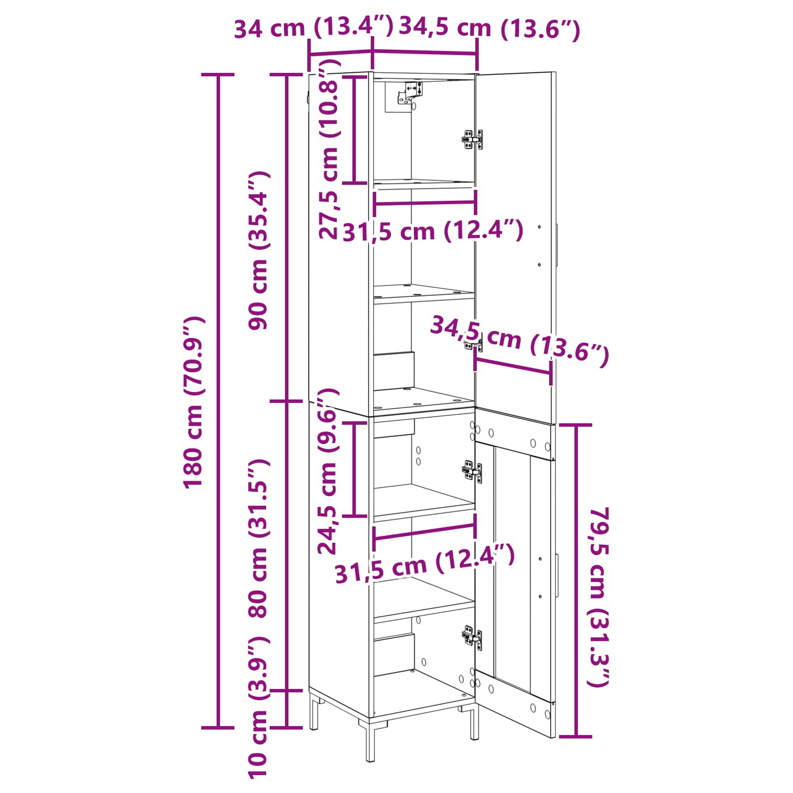 Hoge kast Artisan Eiken 69,5 x 34 x 180 cm Bewerkt hout