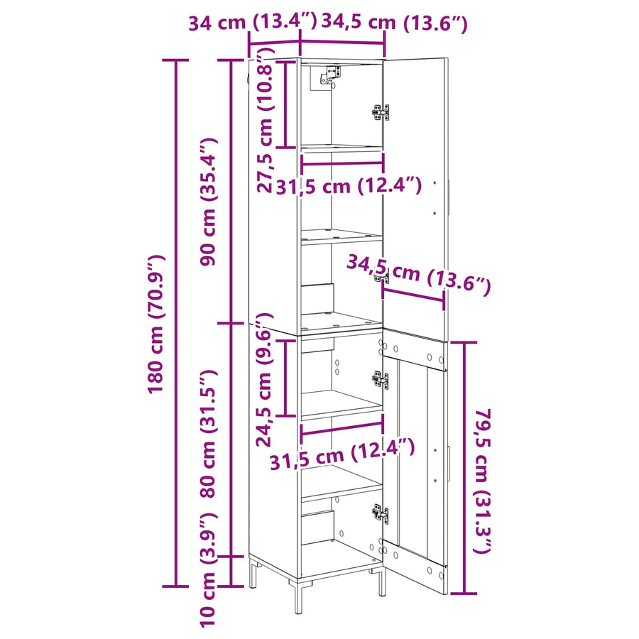 Hoge kast Artisan Eiken 69,5 x 34 x 180 cm Bewerkt hout