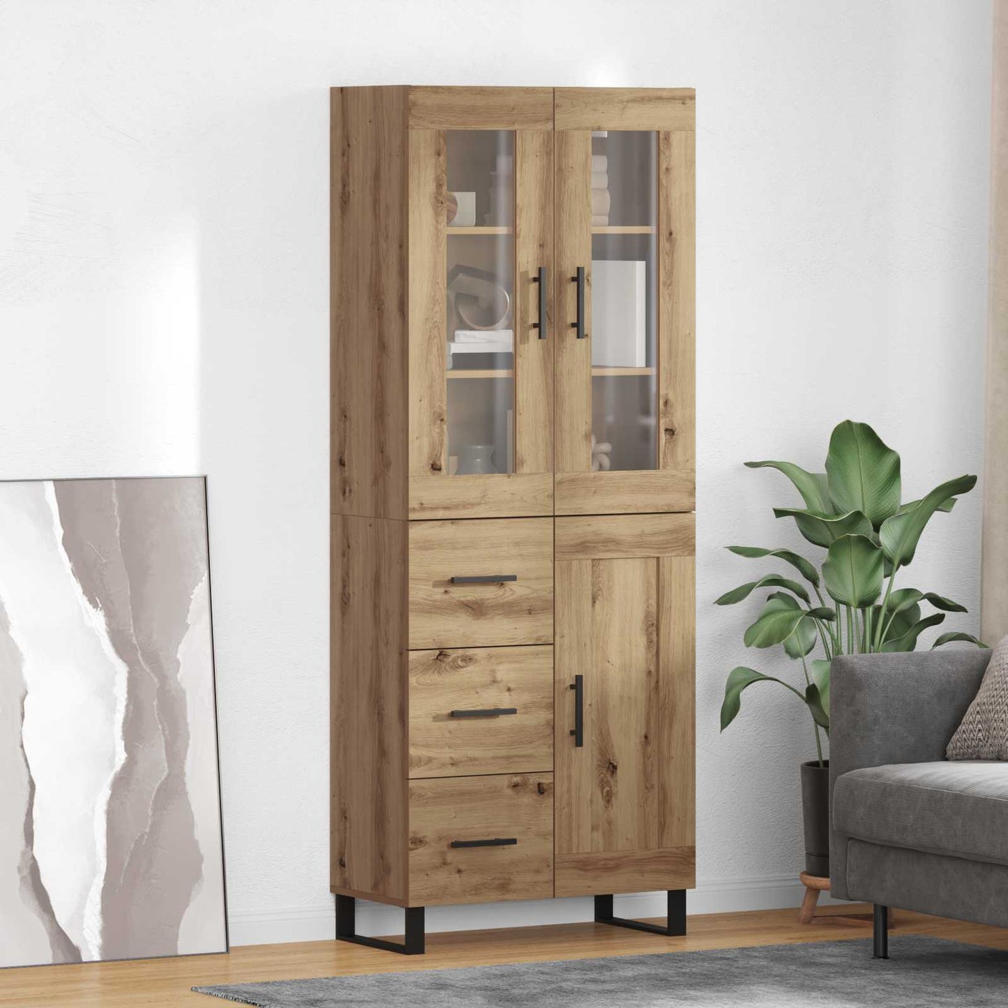 Hoge kast met lade 2 pcs Artisan Eiken Bewerkt hout