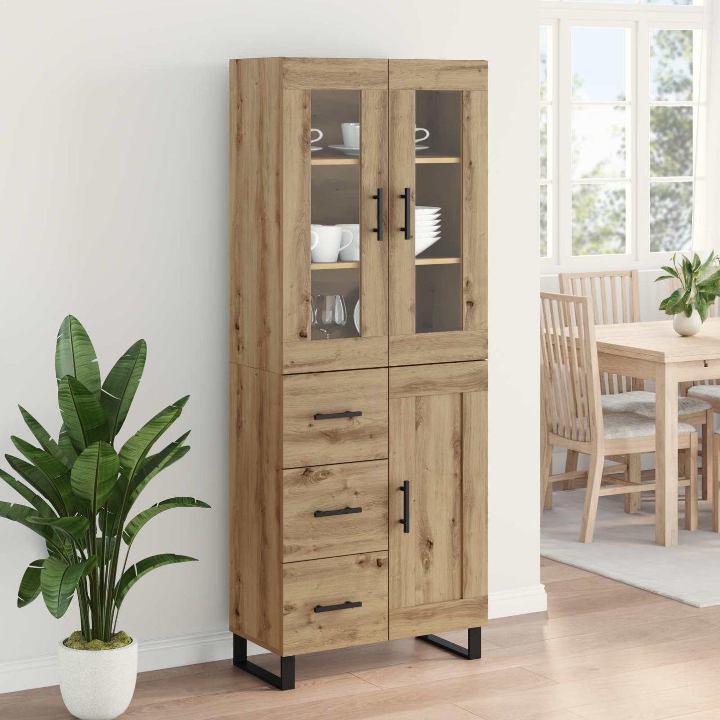 Hoge kast met lade 2 pcs Artisan Eiken Bewerkt hout