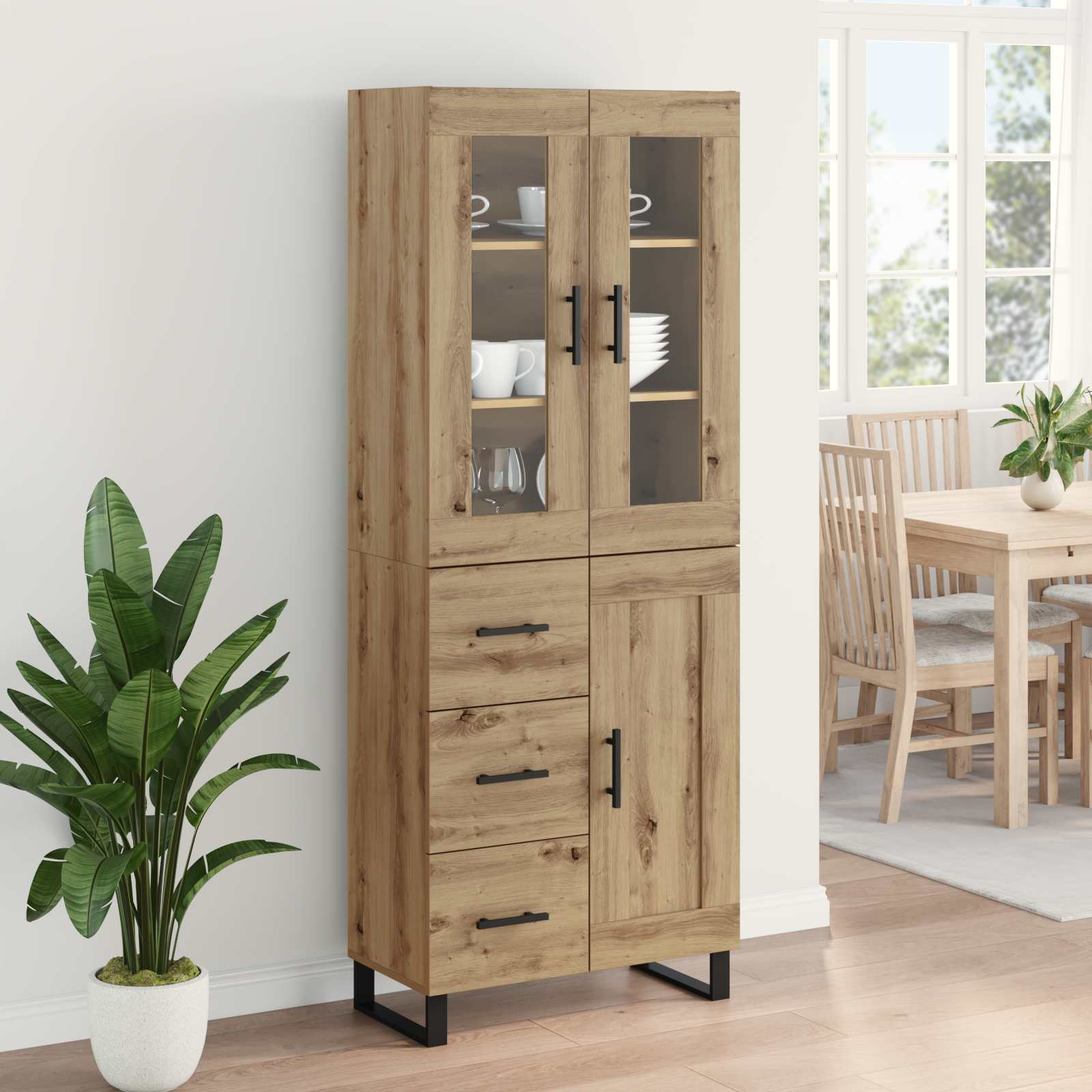 Hoge kast met lade 2 pcs Artisan Eiken Bewerkt hout