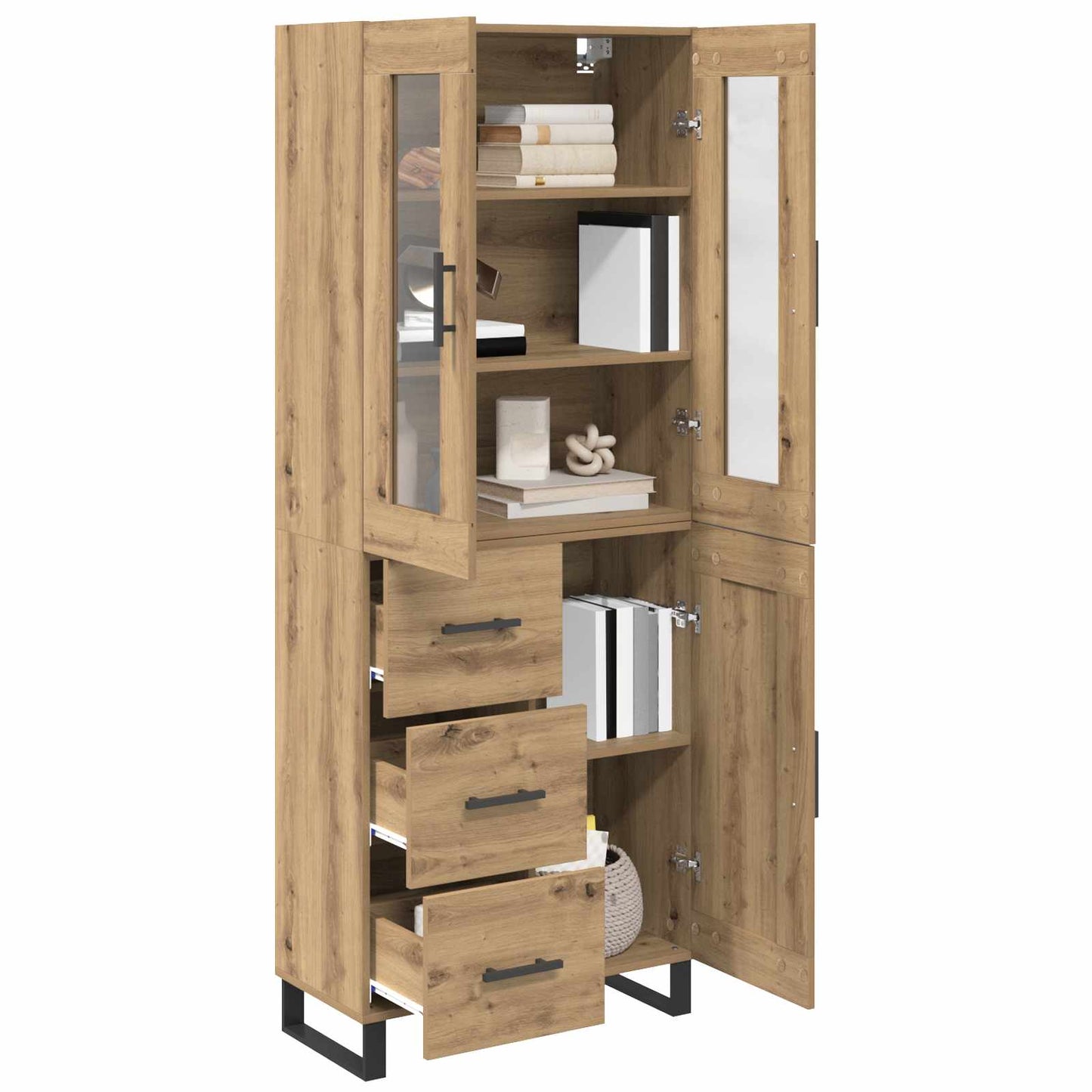 Hoge kast met lade 2 pcs Artisan Eiken Bewerkt hout