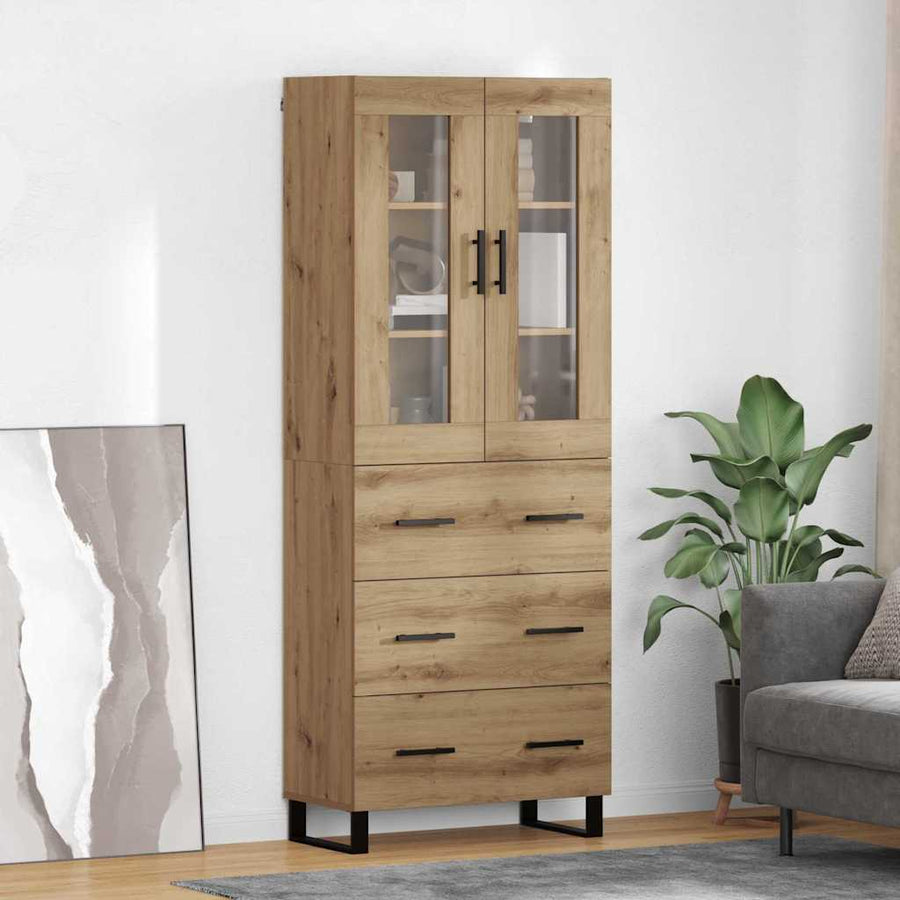 Hoge kast met lade 2 pcs Artisan Eiken Geengineerd Hout en Glas