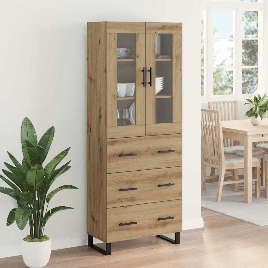 Hoge kast met lade 2 pcs Artisan Eiken Geengineerd Hout en Glas