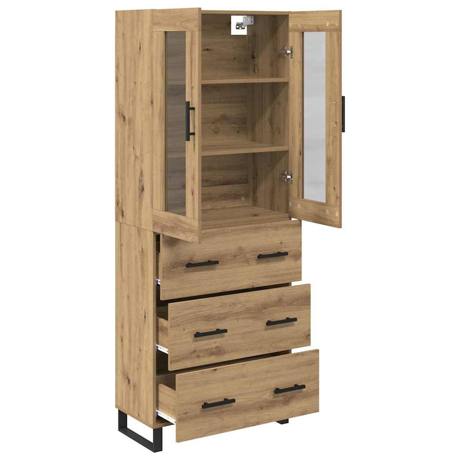Hoge kast met lade 2 pcs Artisan Eiken Geengineerd Hout en Glas