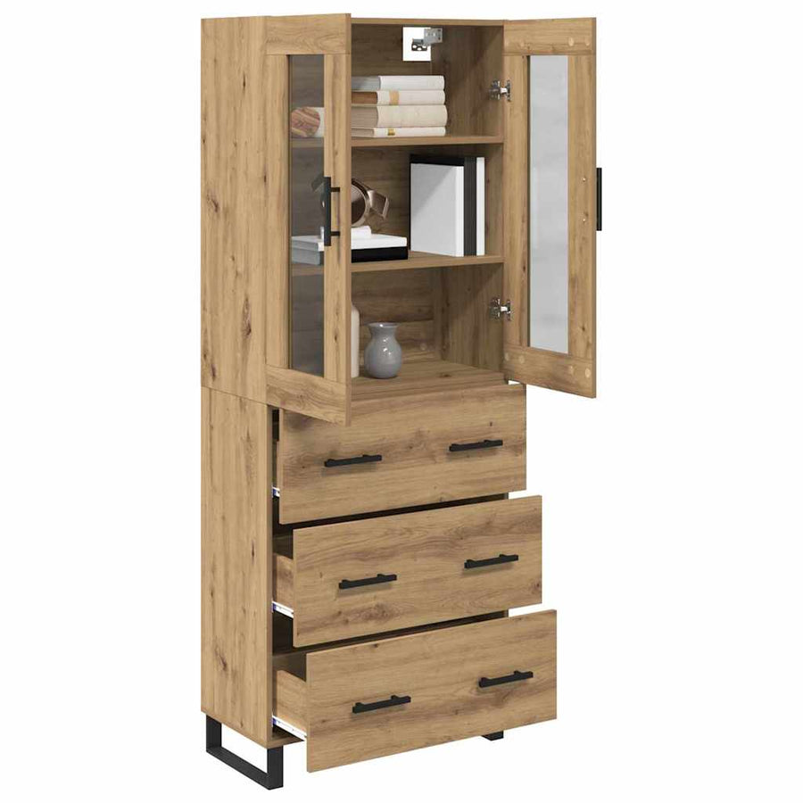 Hoge kast met lade 2 pcs Artisan Eiken Geengineerd Hout en Glas