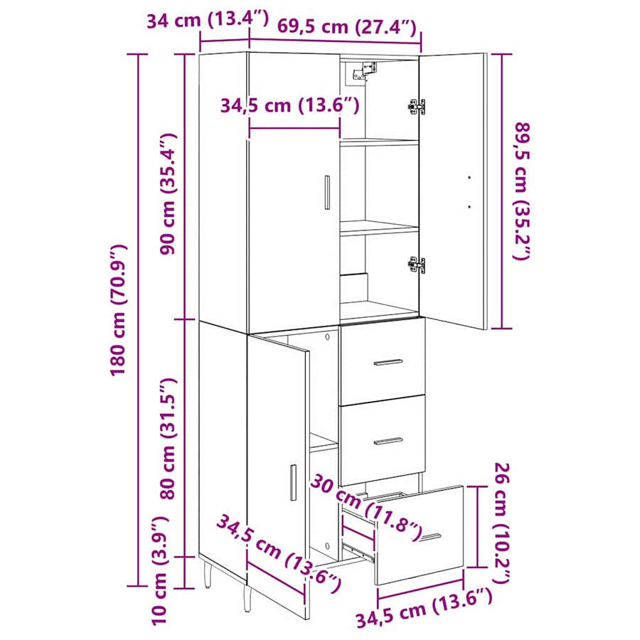 Hoge kast met lade Artisan Eiken 69,5 x 34 x 180 cm