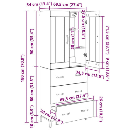 Highboard Artisan Eiken 69,5 x 34 x 180 cm Bewerkt hout