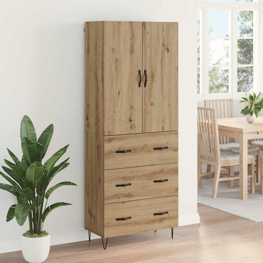 Hoge kast met lade 2 pcs Artisan Eiken Geengineerd Hout en Glas