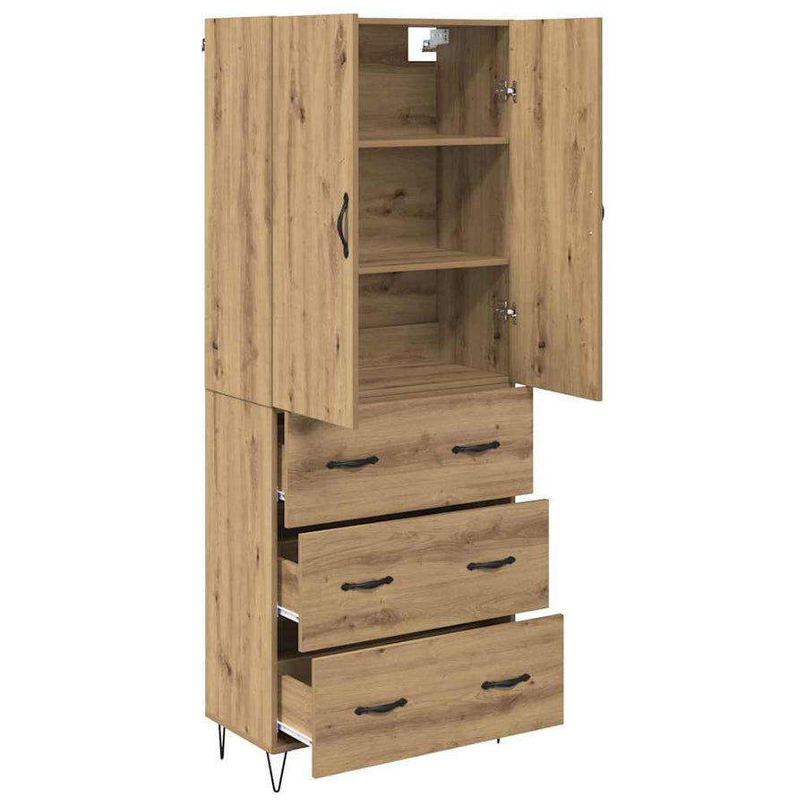 Hoge kast met lade 2 pcs Artisan Eiken Geengineerd Hout en Glas