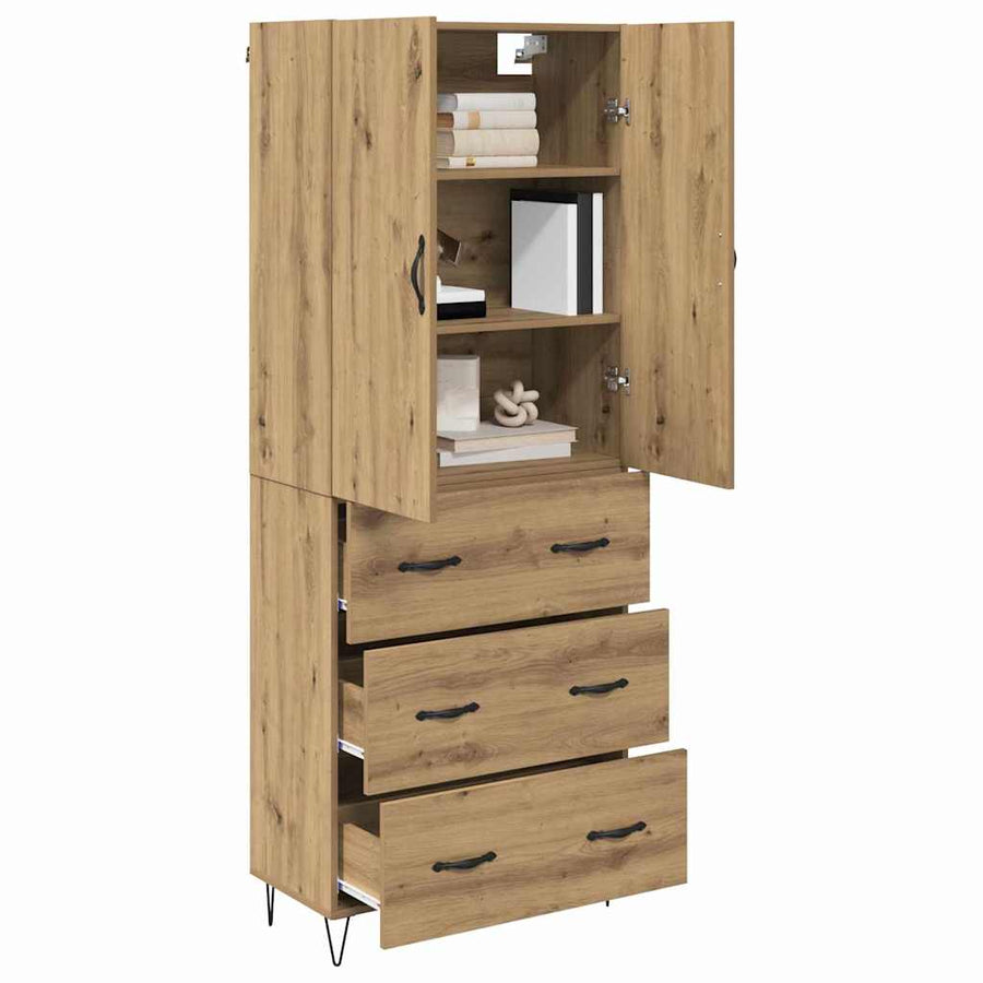 Hoge kast met lade 2 pcs Artisan Eiken Geengineerd Hout en Glas