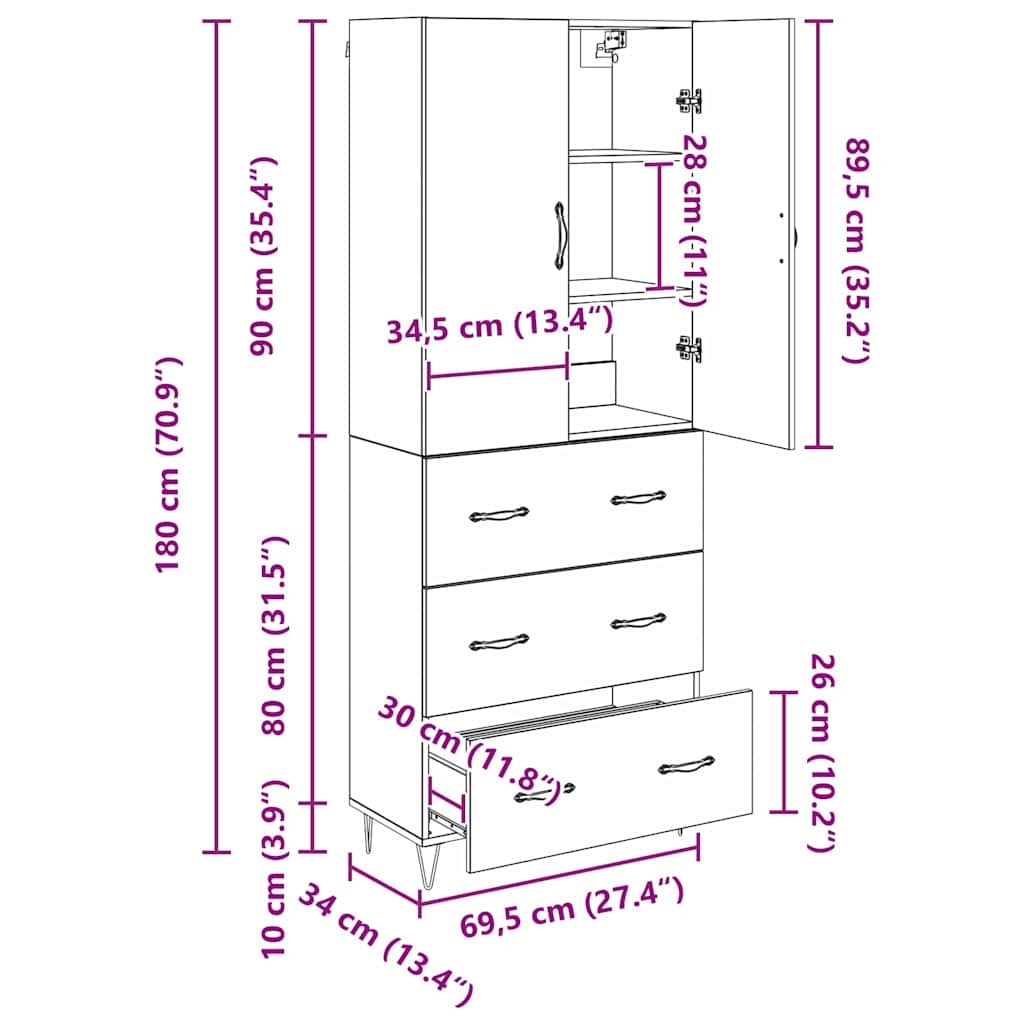 Hoge kast met lade 2 pcs Artisan Eiken Geengineerd Hout en Glas