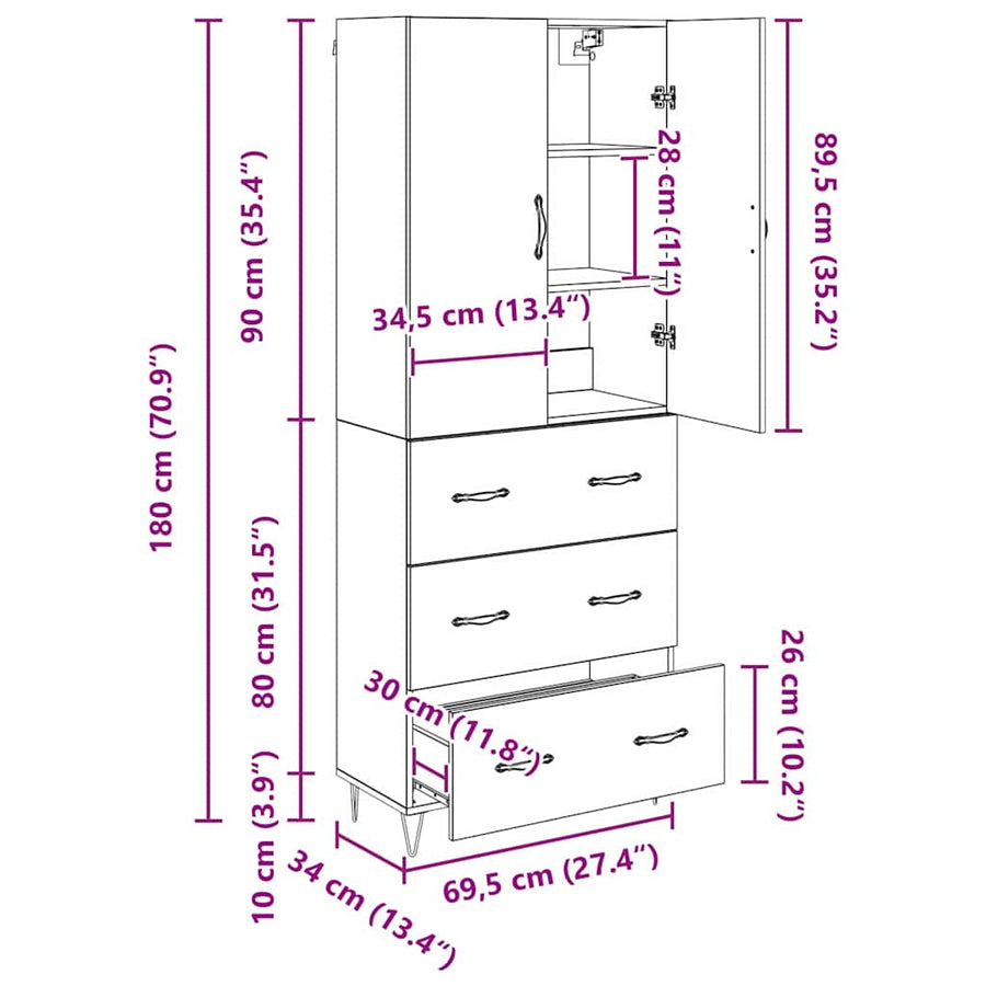 Hoge kast met lade 2 pcs Artisan Eiken Geengineerd Hout en Glas