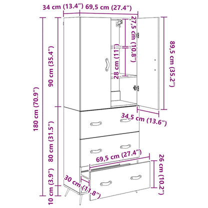 Highboard Artisan Eiken 69,5 x 34 x 180 cm Bewerkt hout