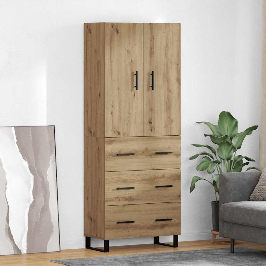 Hoge kast met lade 2 pcs Artisan Eiken Geengineerd Hout en Glas