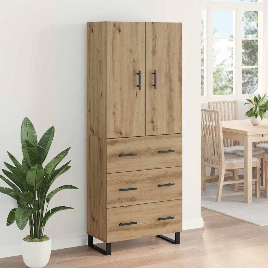 Hoge kast met lade 2 pcs Artisan Eiken Geengineerd Hout en Glas