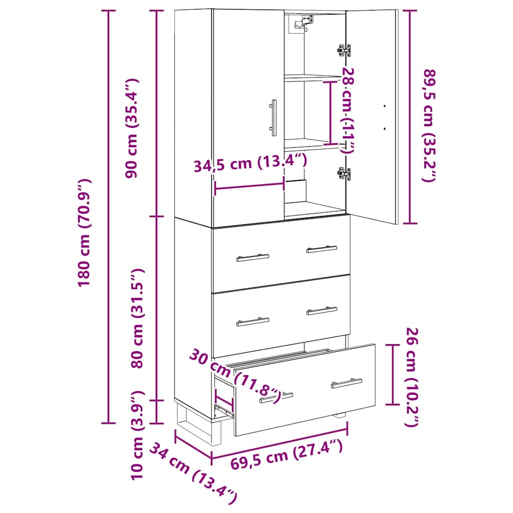 Hoge kast met lade 2 pcs Artisan Eiken Geengineerd Hout en Glas
