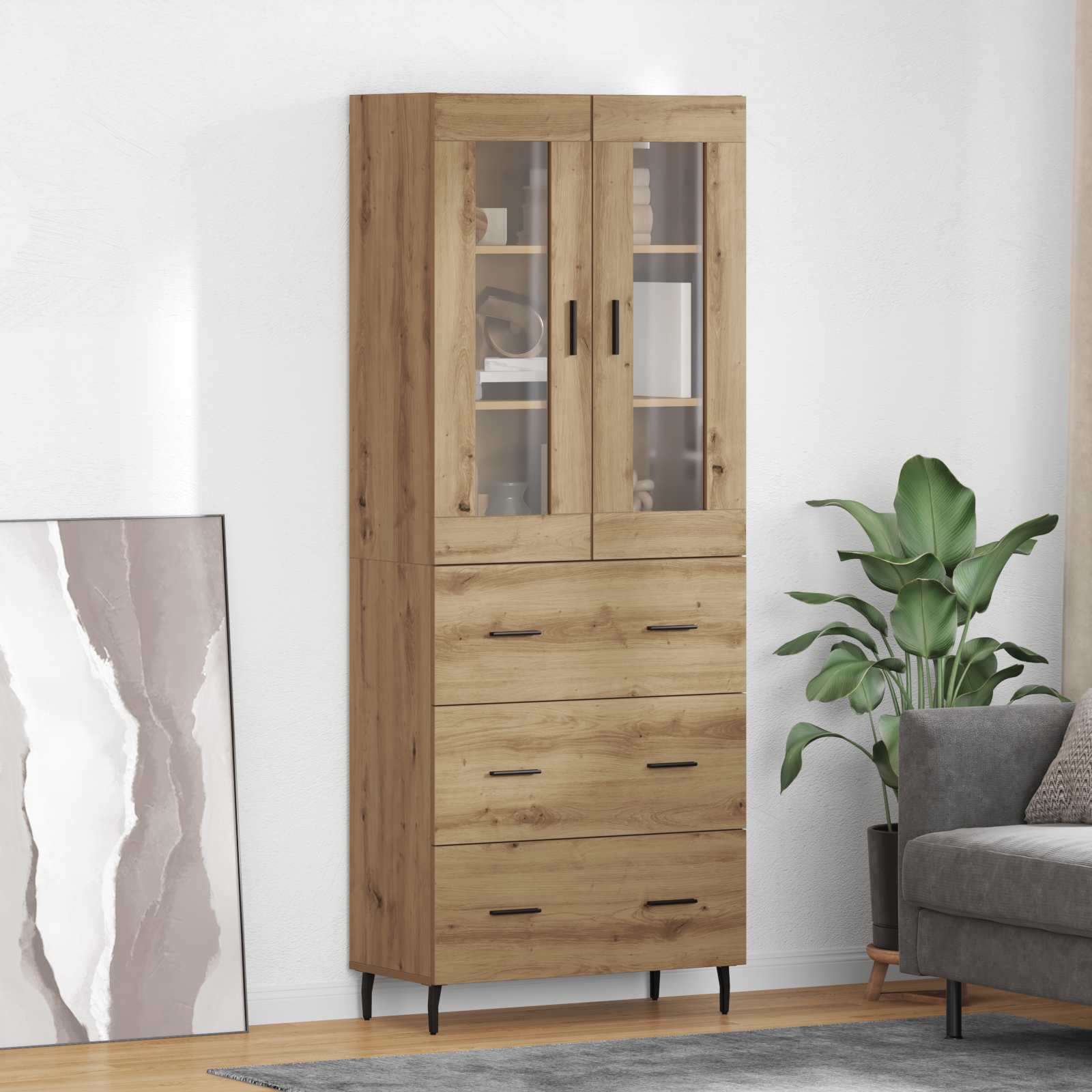 Hoge kast met lade 2 pcs Artisan Eiken Geengineerd Hout en Glas