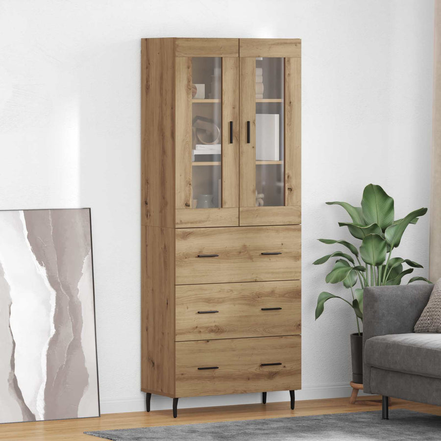 Hoge kast met lade 2 pcs Artisan Eiken Geengineerd Hout en Glas