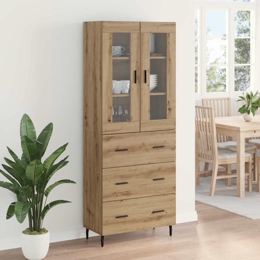 Hoge kast met lade 2 pcs Artisan Eiken Geengineerd Hout en Glas