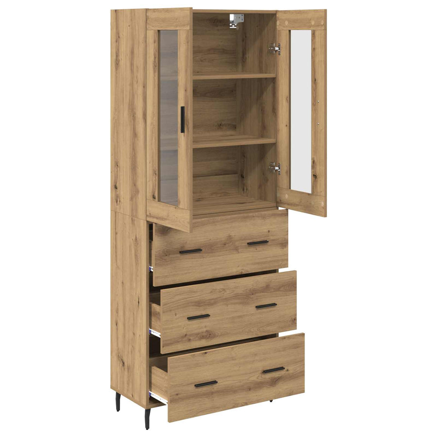 Hoge kast met lade 2 pcs Artisan Eiken Geengineerd Hout en Glas