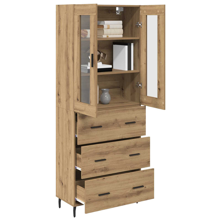 Hoge kast met lade 2 pcs Artisan Eiken Geengineerd Hout en Glas