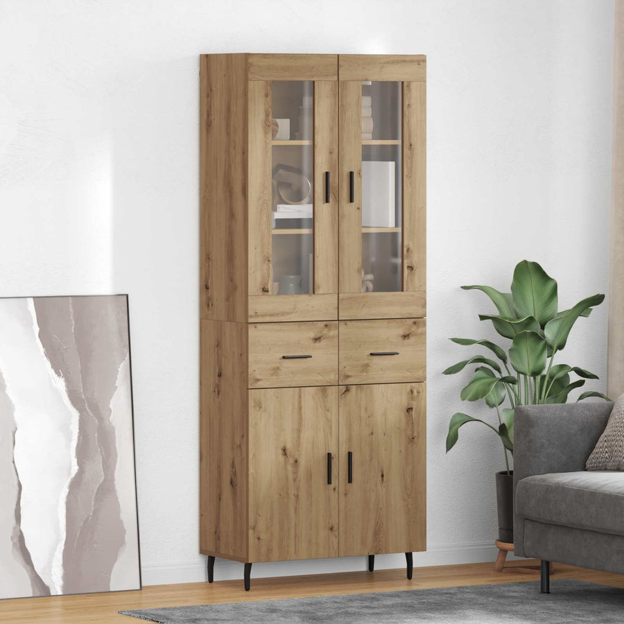 Hoge kast met lade 2 pcs Artisan Eiken Geengineerd Hout en Glas