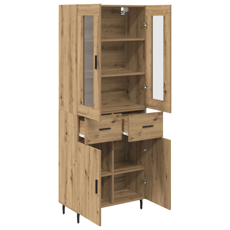 Hoge kast met lade 2 pcs Artisan Eiken Geengineerd Hout en Glas