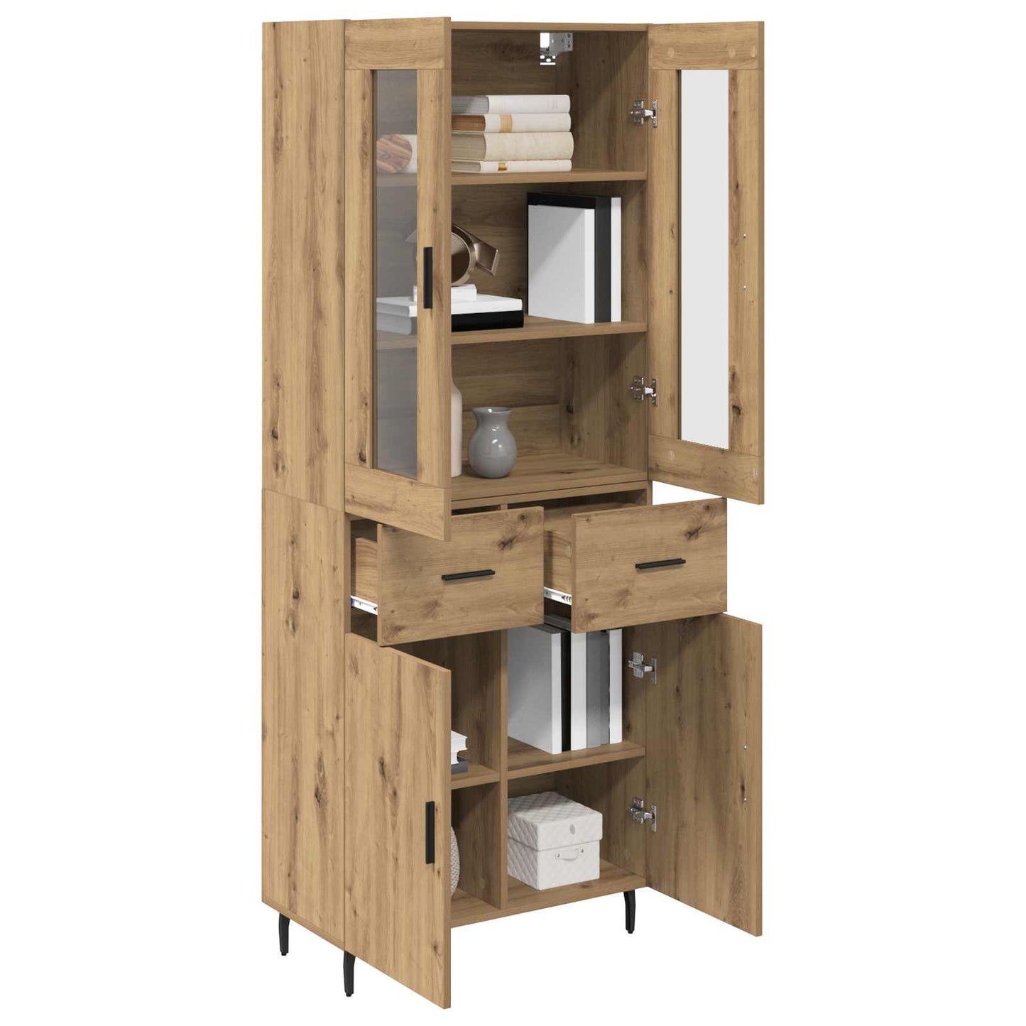 Hoge kast met lade 2 pcs Artisan Eiken Geengineerd Hout en Glas