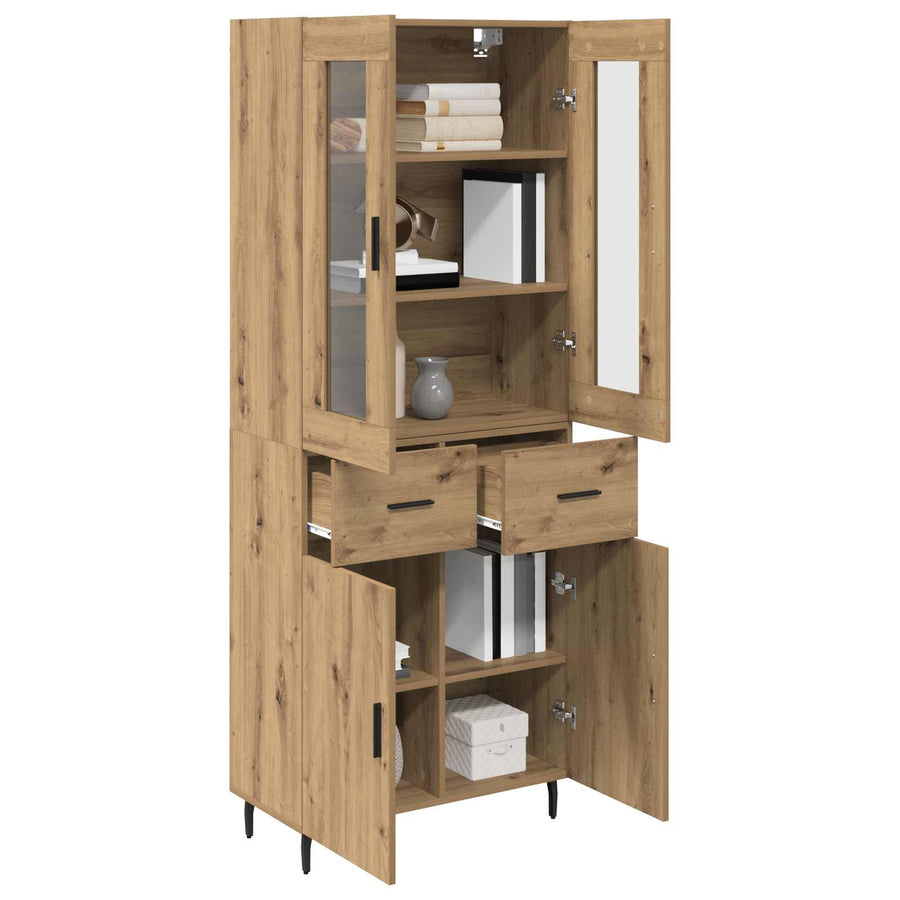 Hoge kast met lade 2 pcs Artisan Eiken Geengineerd Hout en Glas