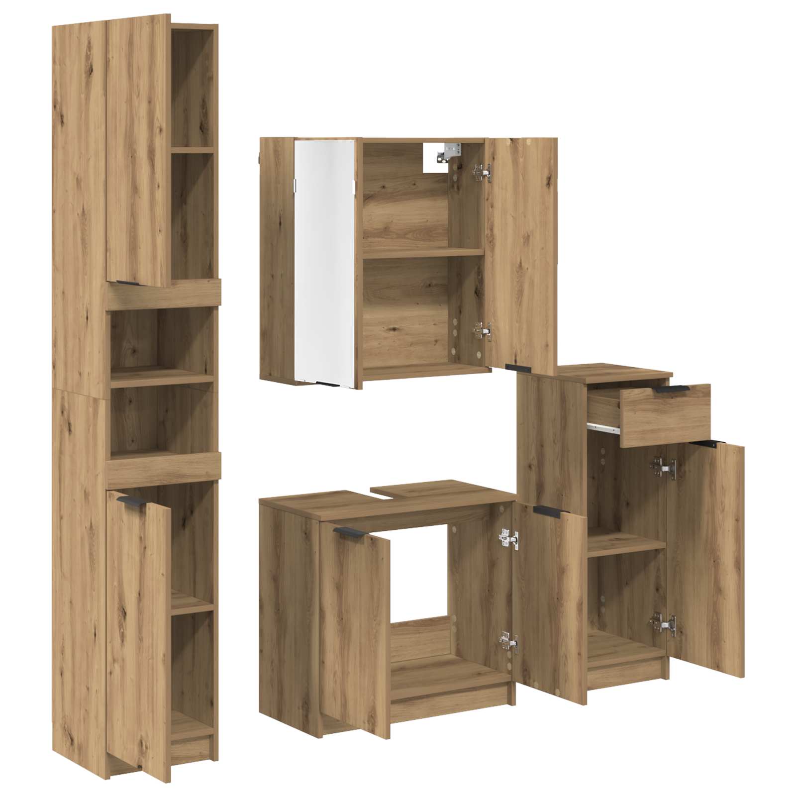 Badkamermeubelset met lade 4 pcs Artisan Eiken Bewerkt hout
