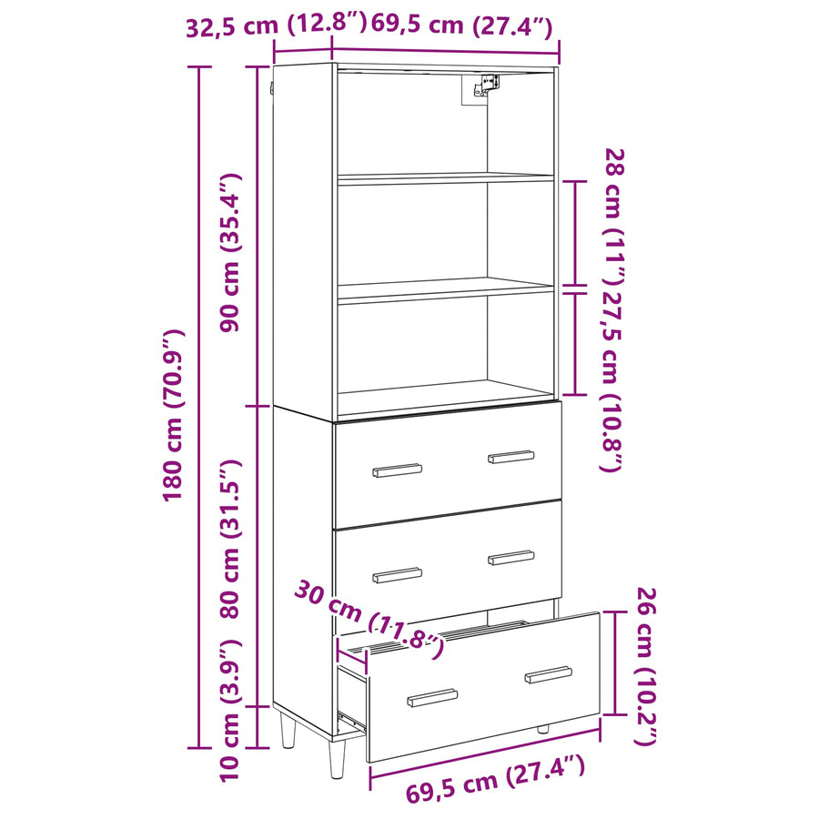 Hoge kast Artisan Eiken 69,5 x 32,5 x 180 cm Bewerkt hout