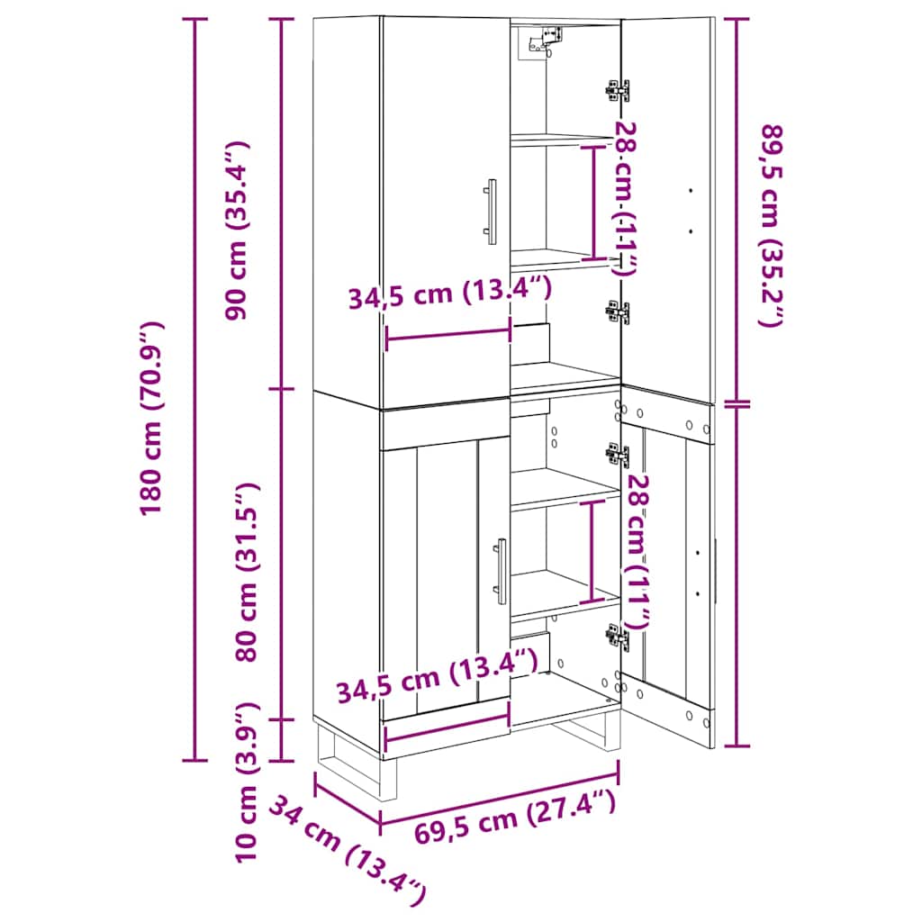 Hoge kast 2 pcs Artisan Eiken Geengineerd Hout en Glas