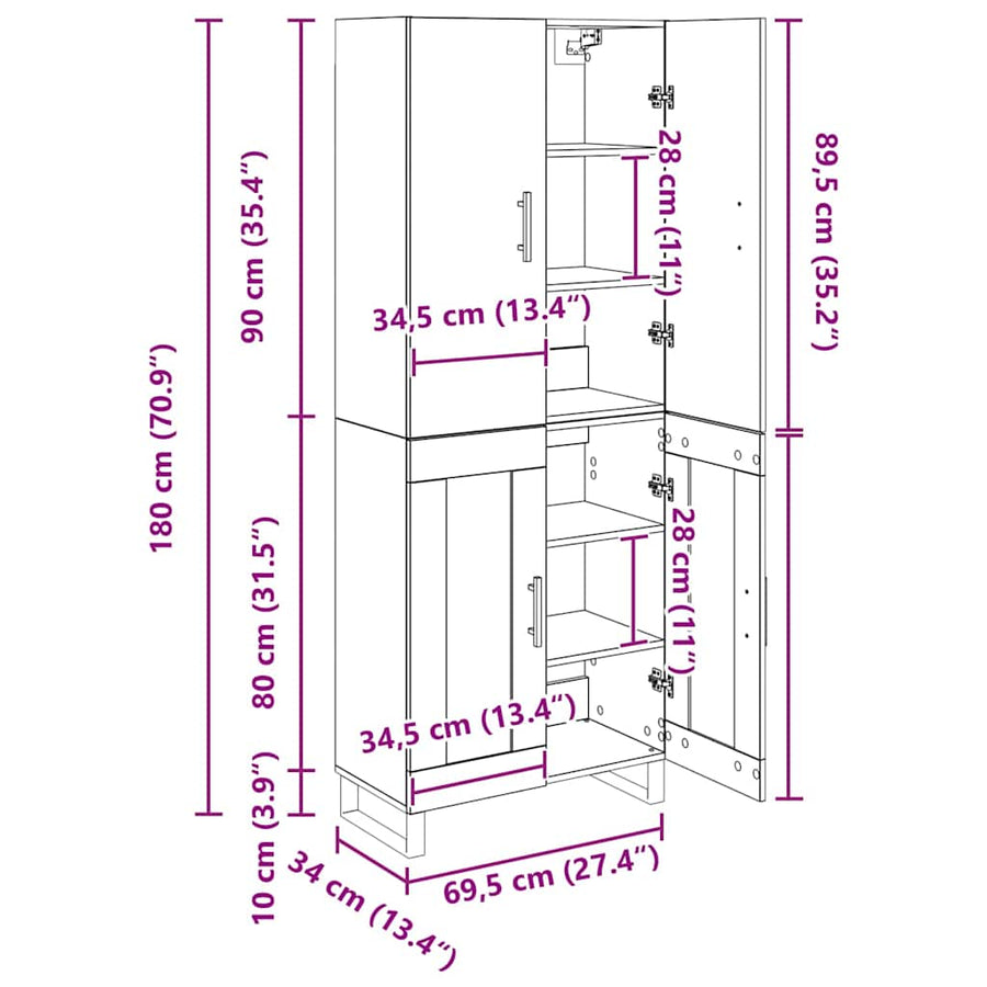 Hoge kast 2 pcs Artisan Eiken Geengineerd Hout en Glas