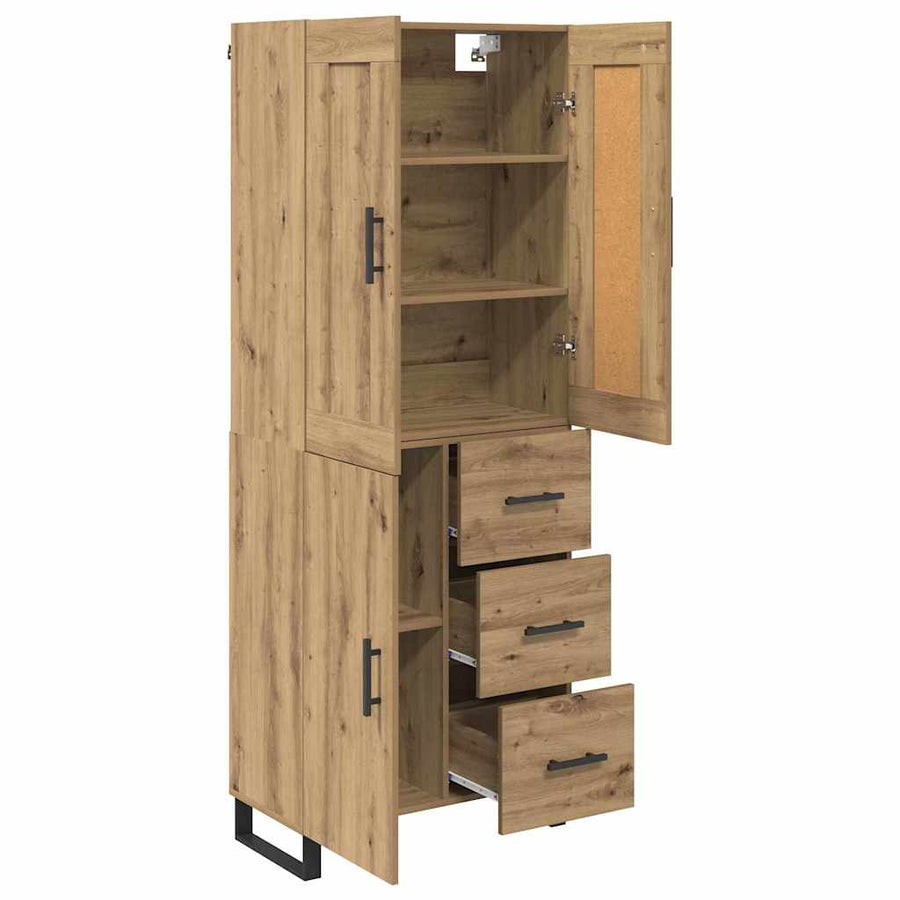 Hoge kast met lade 2 pcs Artisan Eiken Geengineerd Hout en Glas