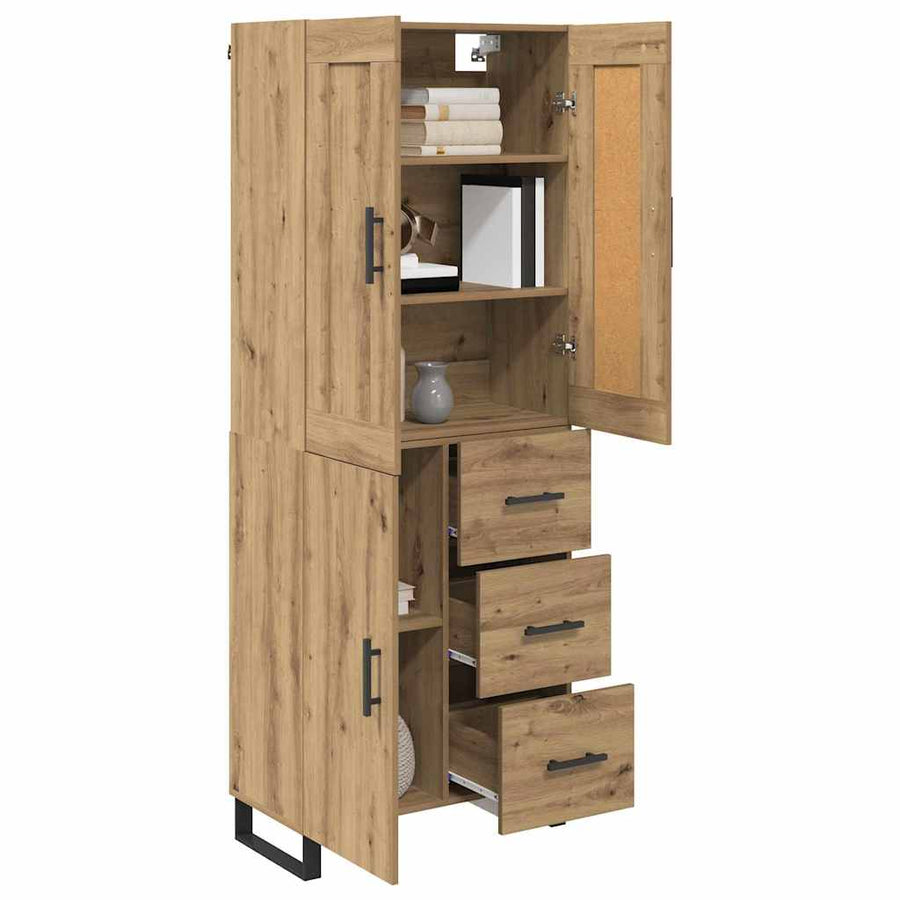 Hoge kast met lade 2 pcs Artisan Eiken Geengineerd Hout en Glas
