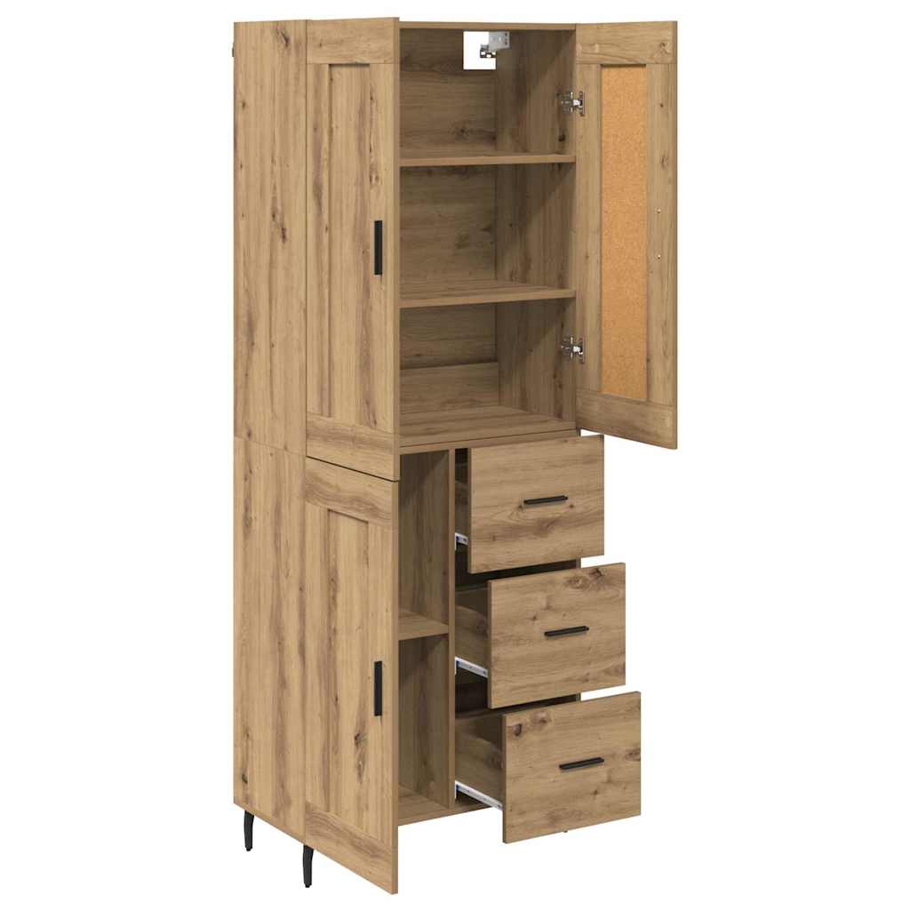 Hoge kast met lade 2 pcs Artisan Eiken Geengineerd Hout en Glas
